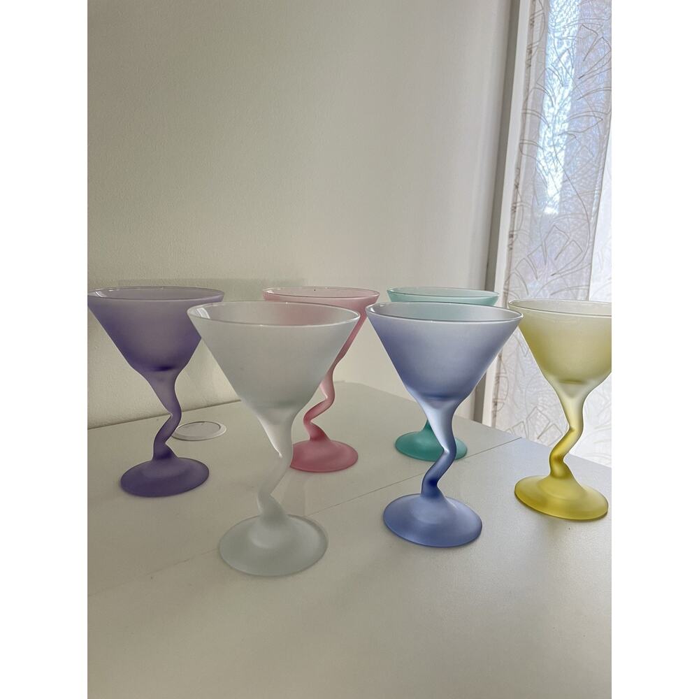 Libbey Watusi Coastal Martini Glass Set Of 6 Mid Century Pastel Retro Stemware - Picture 7 of 8